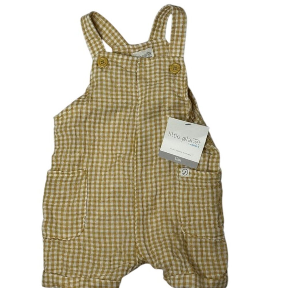 Little Planet by Carter's Baby Shortalls Beige Short Organic Cotton Size 12M NWT